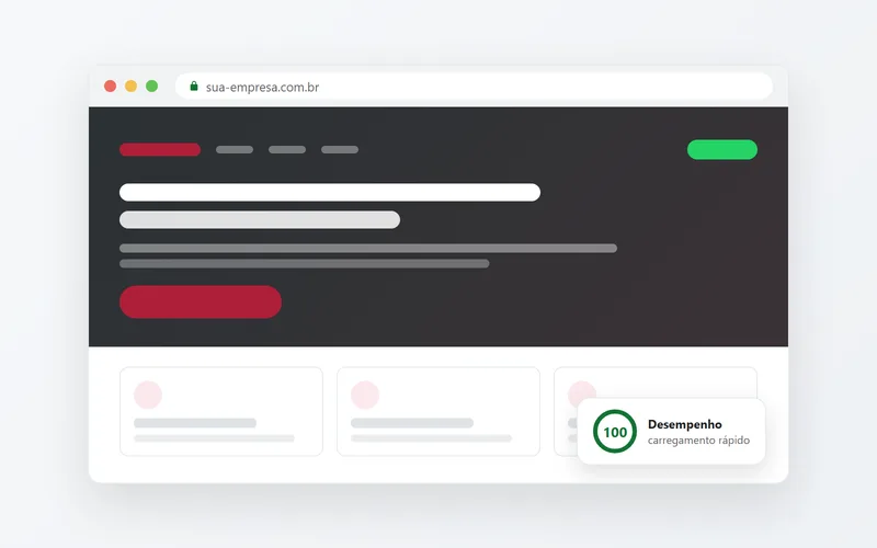 Janela de navegador com site de alta performance e nota máxima de desempenho